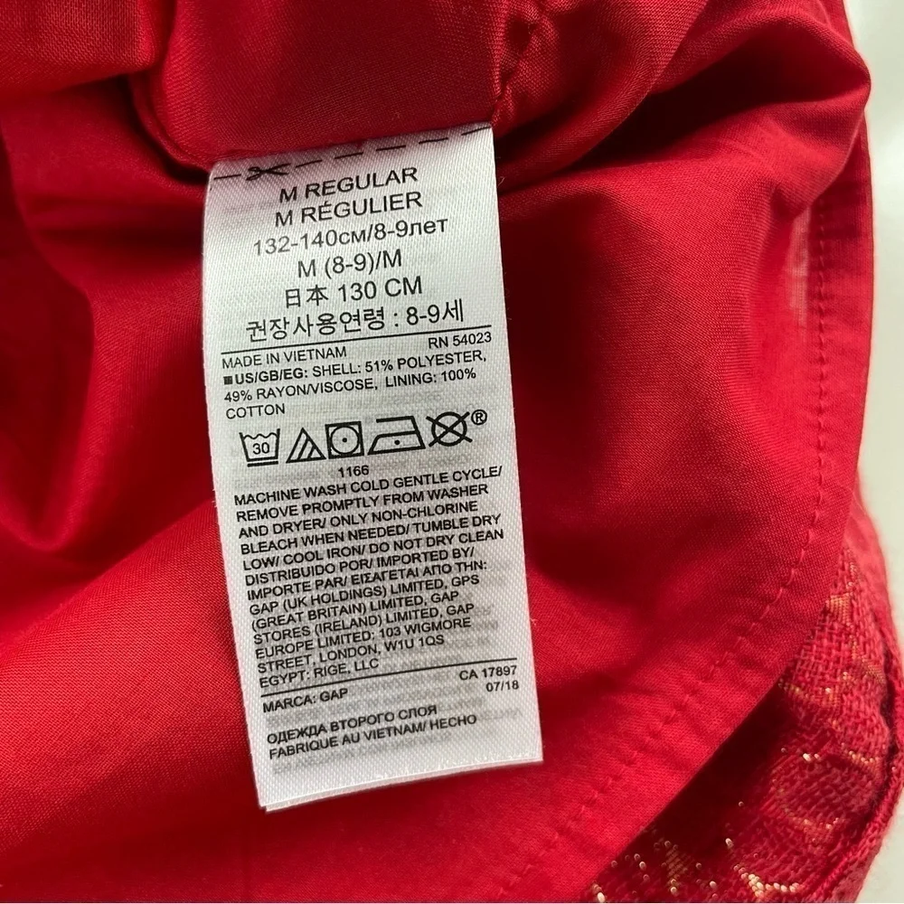 GAP Kids Red Gold Metallic Pleated Dress in Jacquard Polka Dots Size Medium